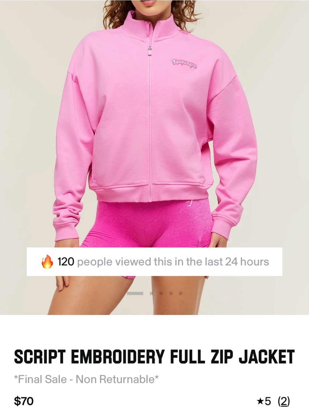 Gymshark Pink Script Embroidered Full-Zip Bomber Jacket